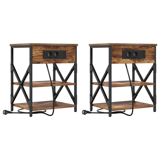 Nachttisch mit Ladestation mit Regal Räuchereiche Holzwerkstoff