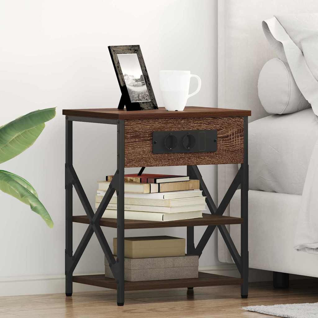 Nachttisch mit Ladestation Braun Eichen-Optik Holzwerkstoff