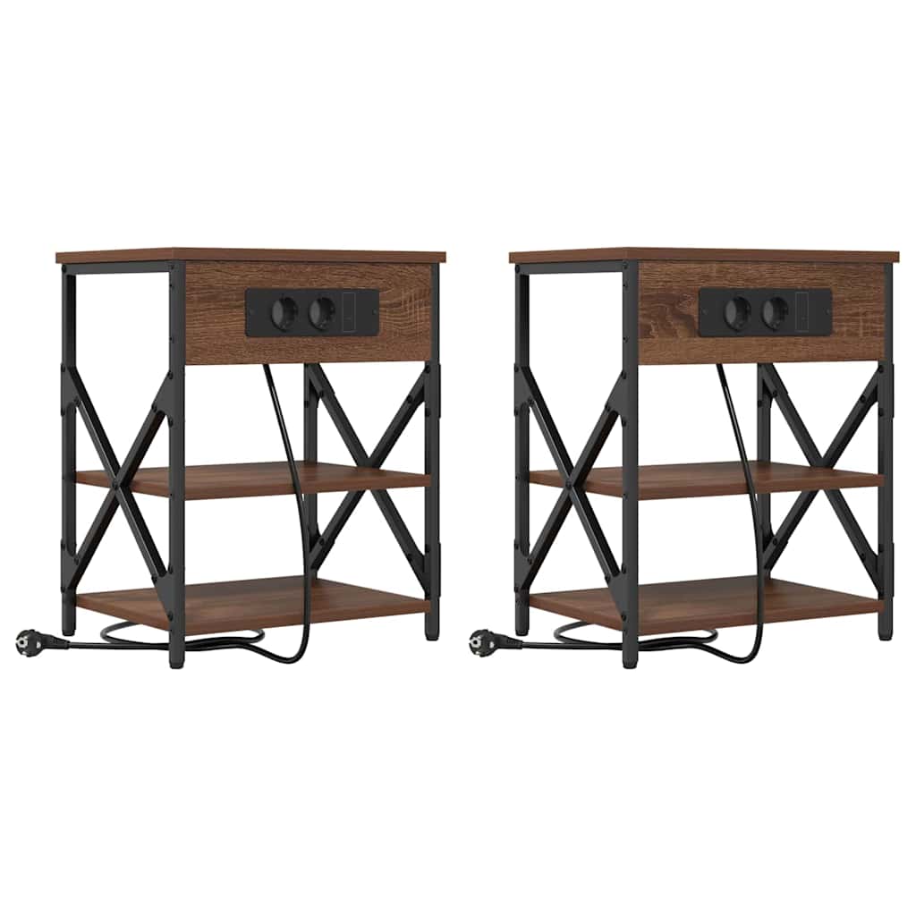 Nachttisch mit Ladestation Braun Eichen-Optik Holzwerkstoff