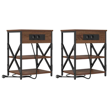 Nachttisch mit Ladestation Braun Eichen-Optik Holzwerkstoff