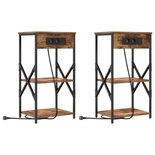 Nachttisch 2 pcs Räuchereiche 41 x 31 x 76 cm Holzwerkstoff