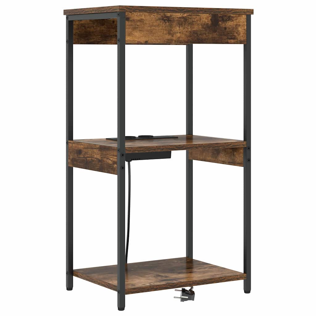 Nachttisch mit Ladestation mit Regal Räuchereiche Holzwerkstoff