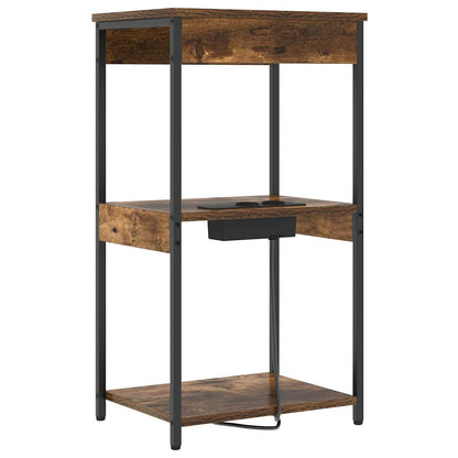 Nachttisch mit Ladestation mit Regal Räuchereiche Holzwerkstoff