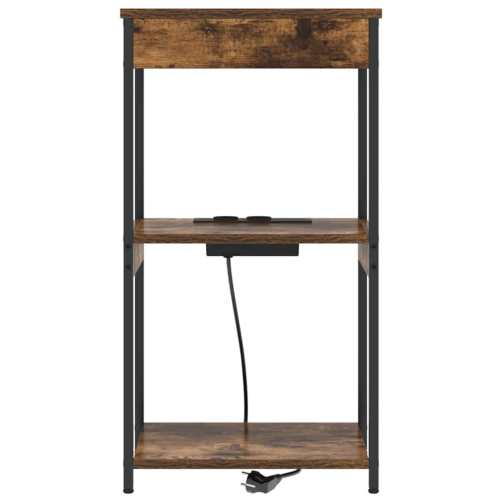 Nachttisch mit Ladestation mit Regal Räuchereiche Holzwerkstoff