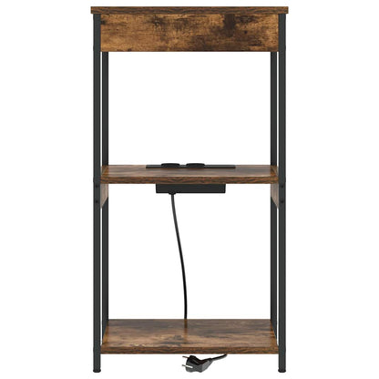 Nachttisch mit Ladestation mit Regal Räuchereiche Holzwerkstoff