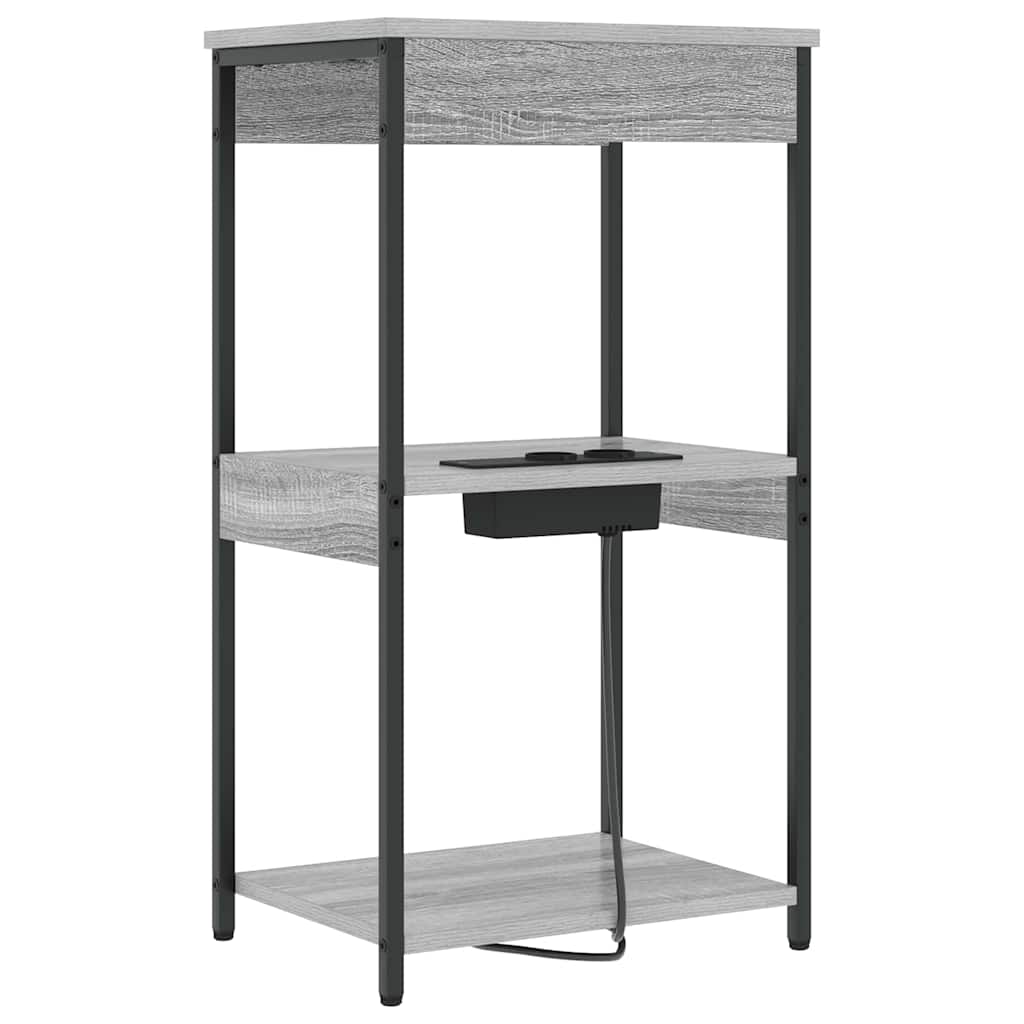 Nachttisch mit Ladestation mit Regal Grau Sonoma Holzwerkstoff