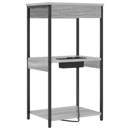 Nachttisch mit Ladestation mit Regal Grau Sonoma Holzwerkstoff