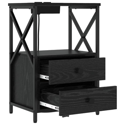 Nachttisch mit Ladestation Schwarz Eichen-Optik Holzwerkstoff