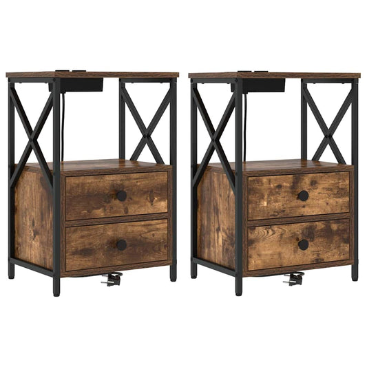 Nachttisch mit Ladestation Räuchereiche Holzwerkstoff