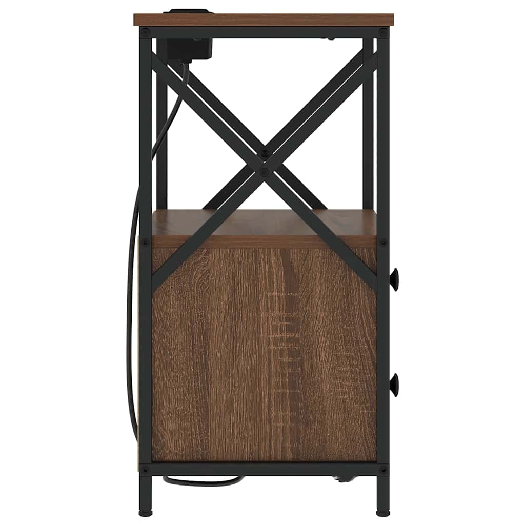 Nachttisch mit Ladestation Braun Eichen-Optik Holzwerkstoff