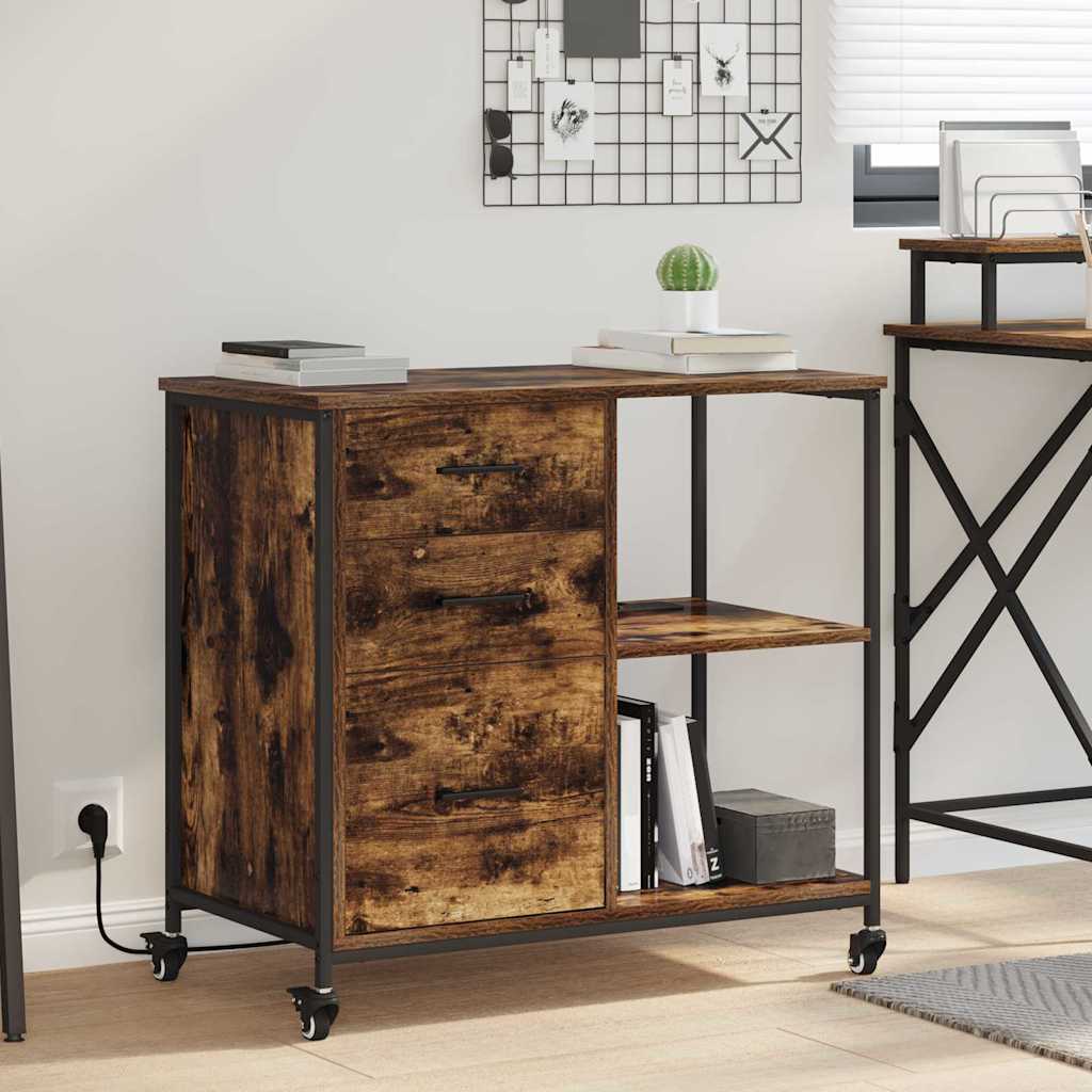Büroschrank mit Rad Räuchereiche 76 x 41 x 72 cm Holzwerkstoff