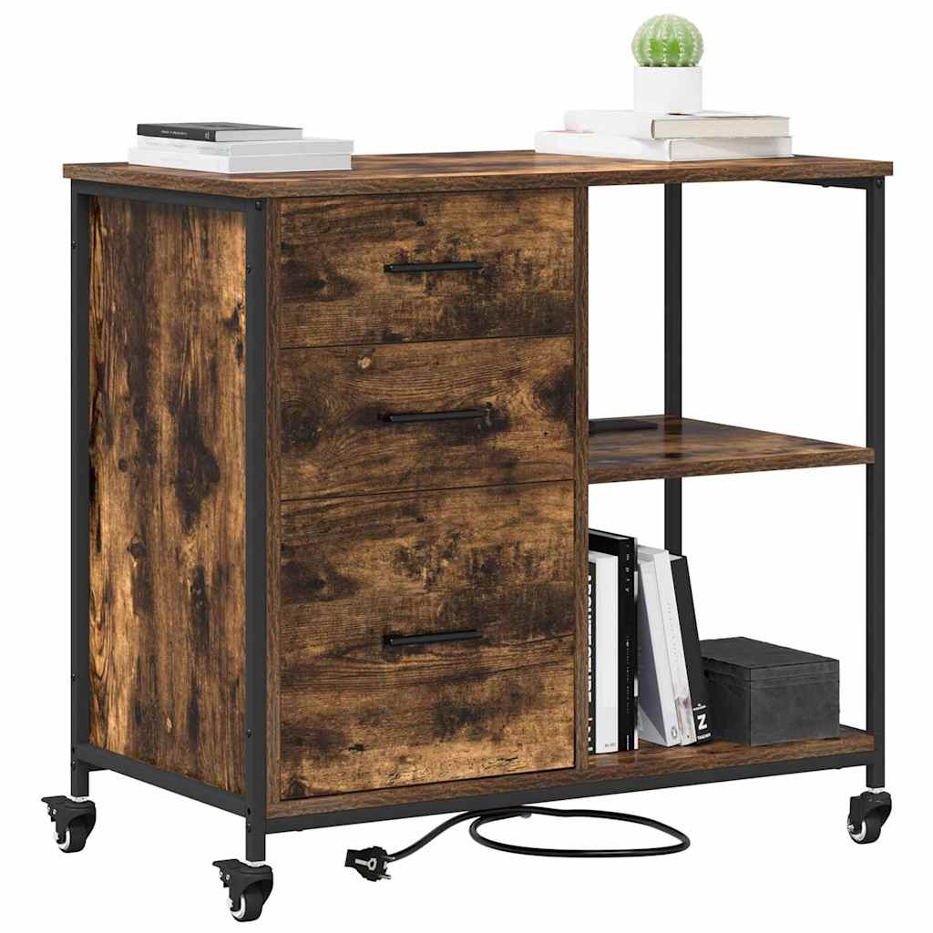 Büroschrank mit Rad Räuchereiche 76 x 41 x 72 cm Holzwerkstoff