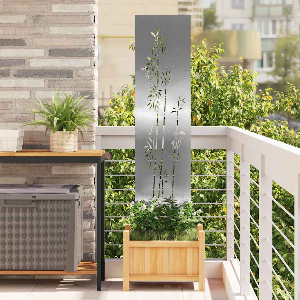 Garten Sichtschutz-Leinwand Floral Silber 32 x 140 cm Edelstahl