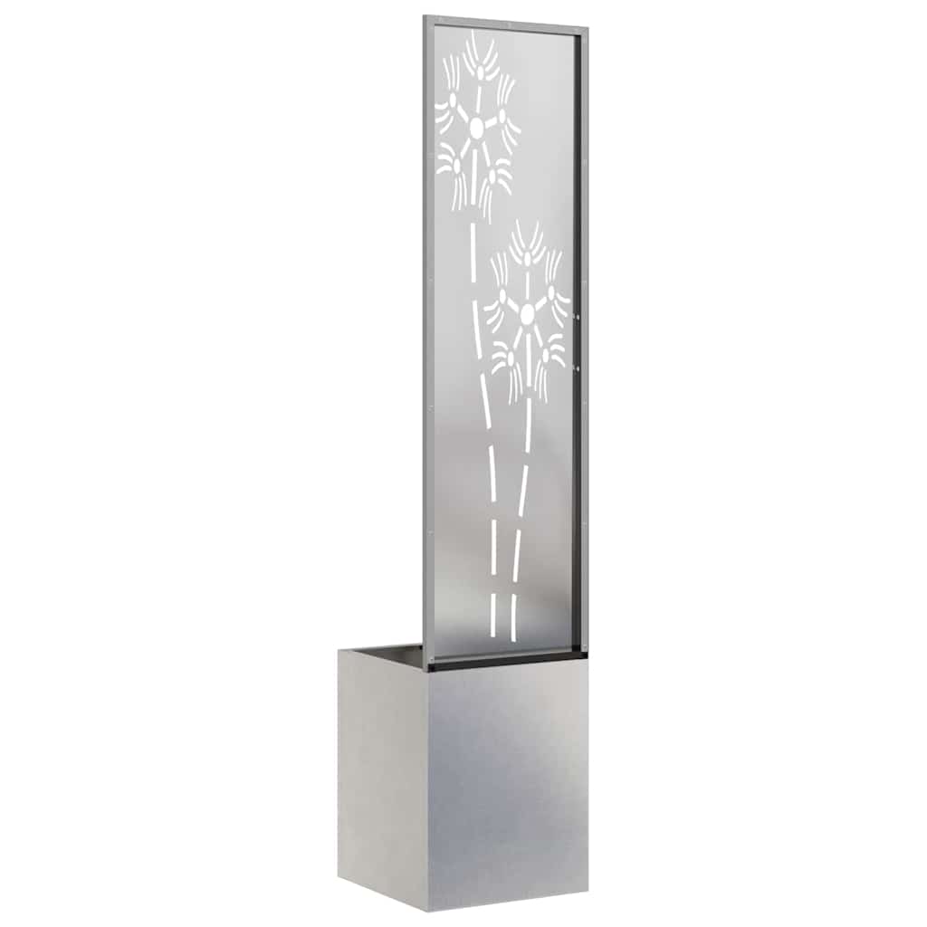 Garten Sichtschutz-Leinwand Floral Silber 32 x 140 cm Edelstahl