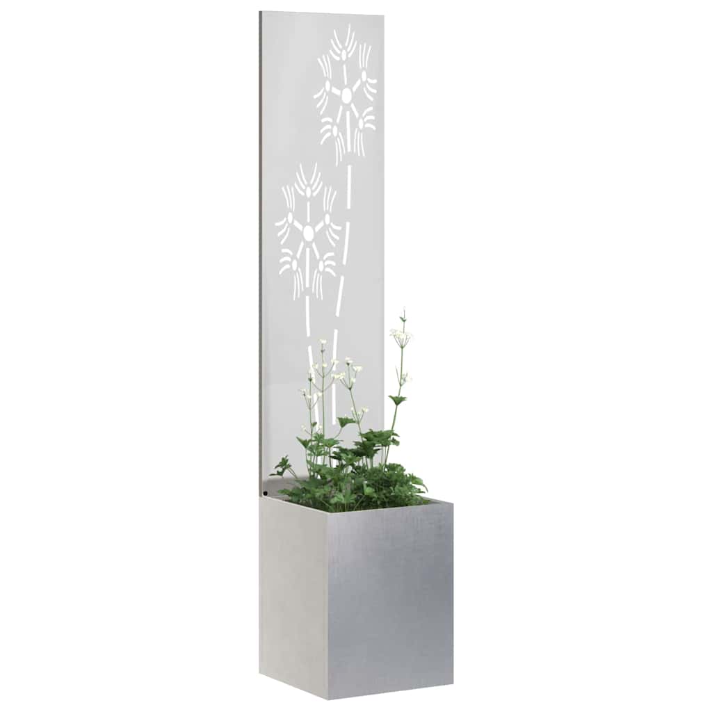 Garten Sichtschutz-Leinwand Floral Silber 32 x 140 cm Edelstahl