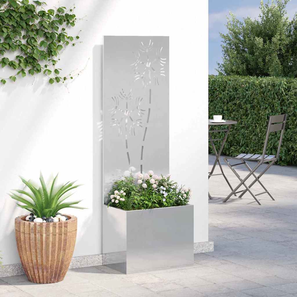 Garten Sichtschutz-Leinwand Floral Silber 50 x 140 cm Edelstahl