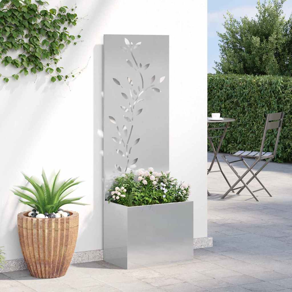 Garten Sichtschutz-Leinwand Floral Silber 50 x 140 cm Edelstahl