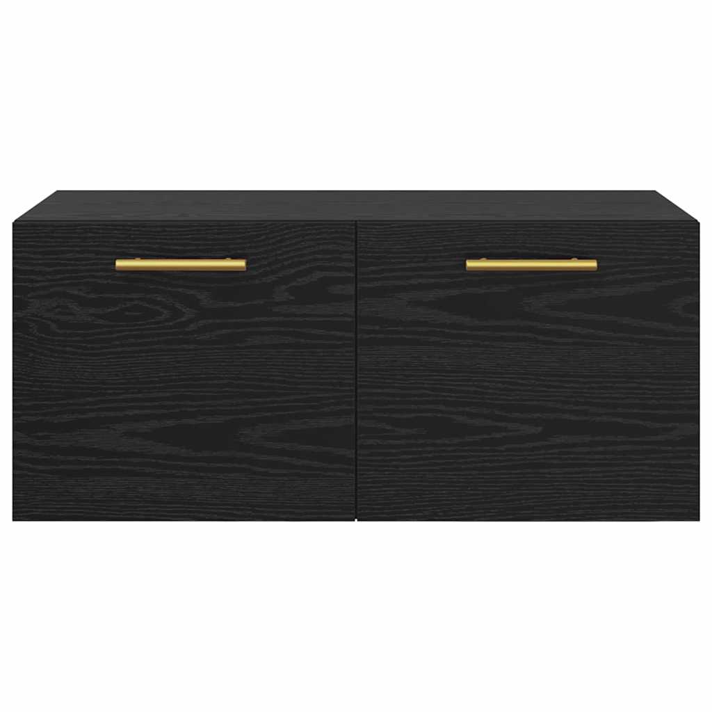 Wandschrank Wandmontiert Schwarz Eichen-Optik 80 x 36.5 x 35 cm