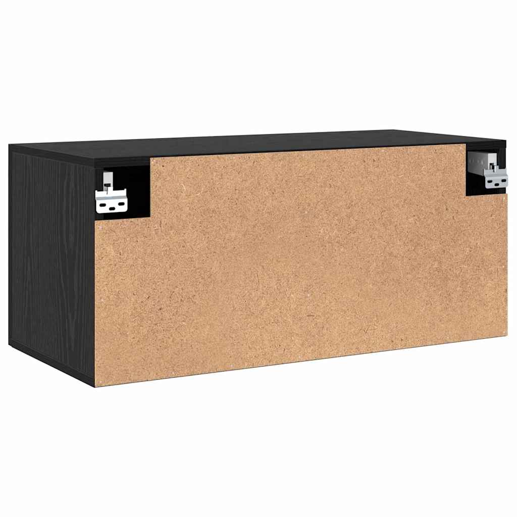 Wandschrank Wandmontiert Schwarz Eichen-Optik 80 x 36.5 x 35 cm
