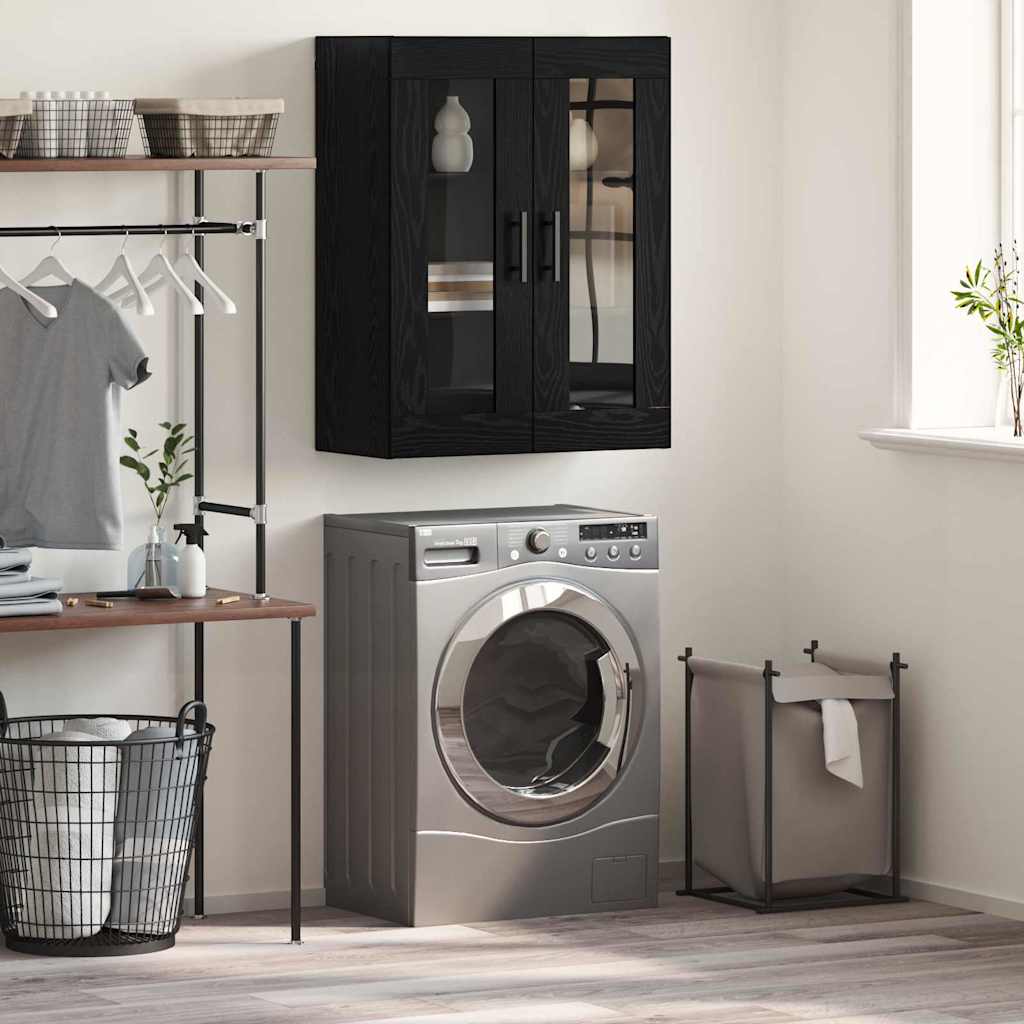 Wandschrank Wandmontiert Schwarz Eichen-Optik 69.5 x 34 x 90 cm