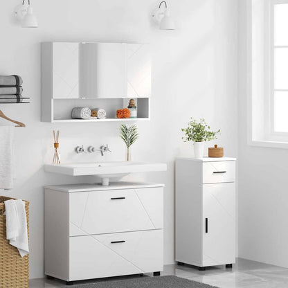 Badezimmermöbel-Set mit Regal 3 pcs Weiß Sperrholz und Metall