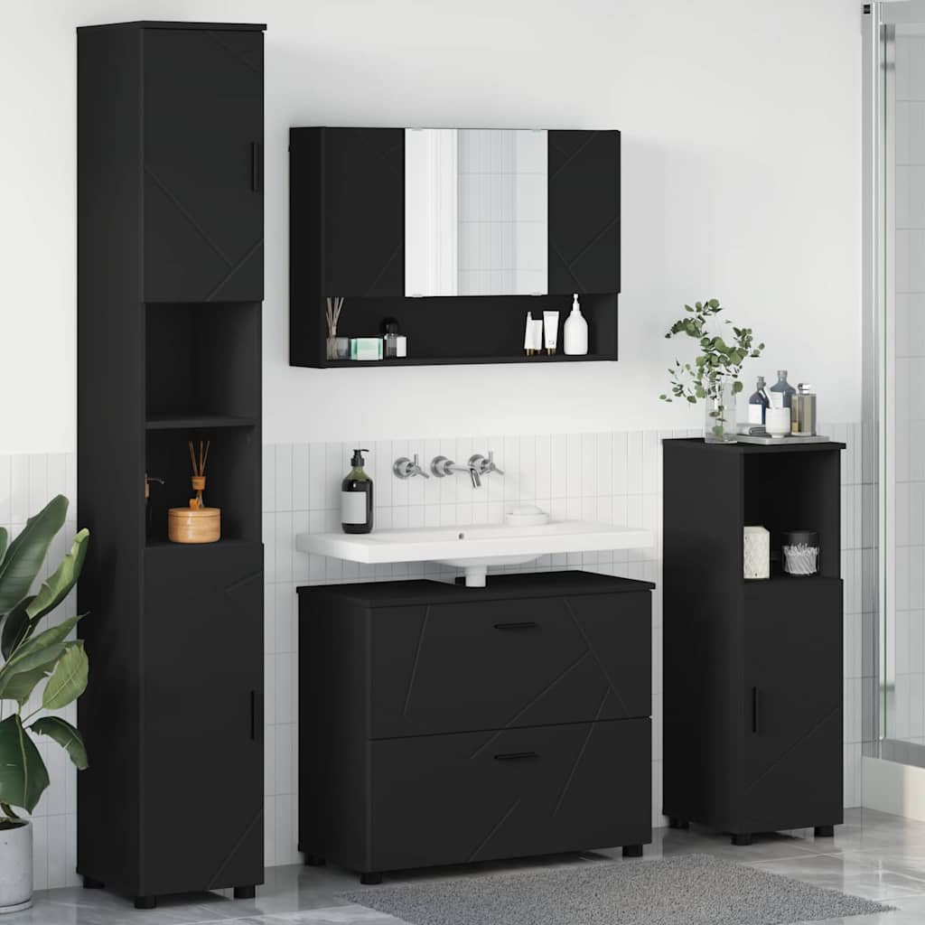 Badezimmermöbel-Set mit Tür 4 pcs Schwarz Sperrholz und Metall