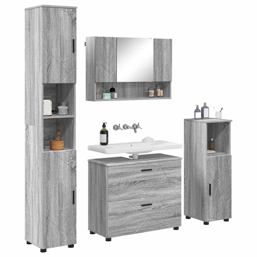 Badezimmermöbel-Set 4 pcs Graues Sonoma Sperrholz und Metall