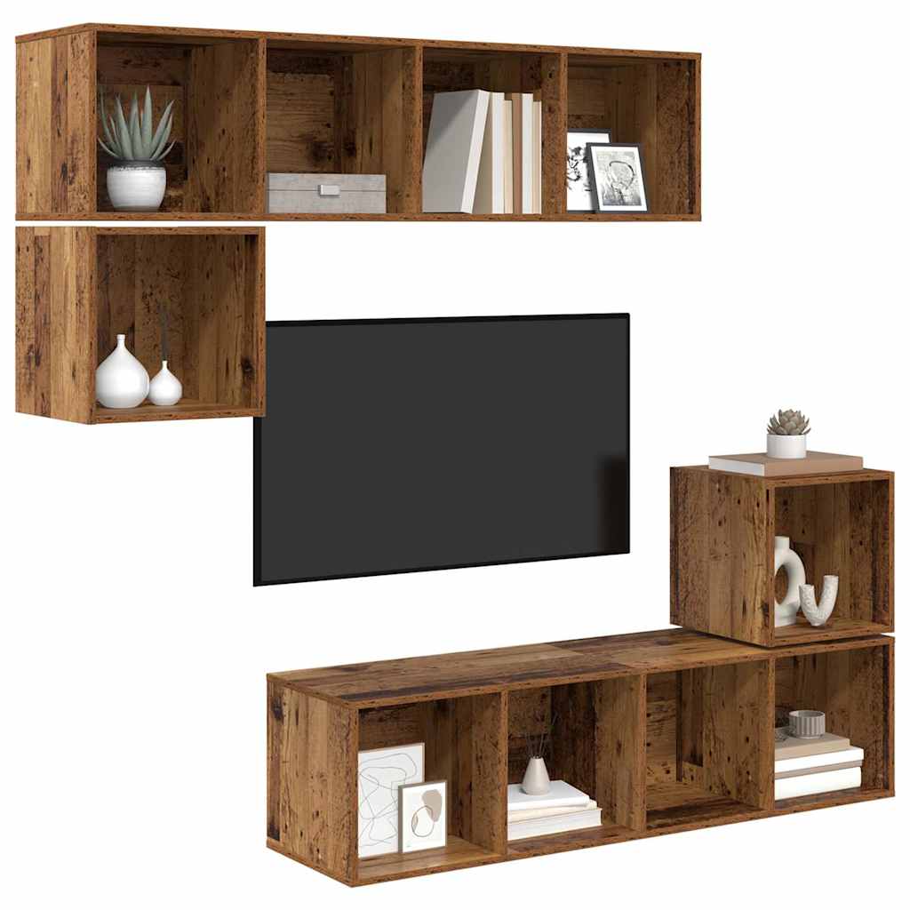 TV-Schrankset Wandmontiert 4 pcs Altholz Holzwerkstoff