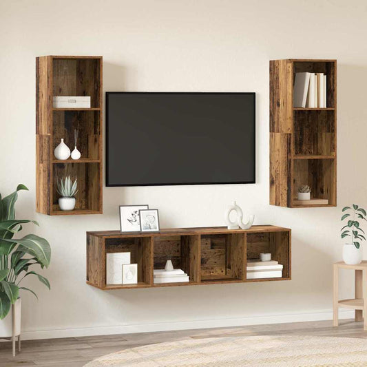 TV-Schrankset Wandmontiert 3 pcs Altholz Holzwerkstoff