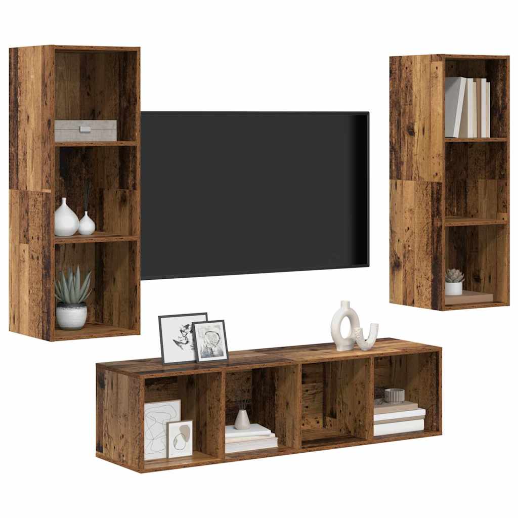 TV-Schrankset Wandmontiert 3 pcs Altholz Holzwerkstoff