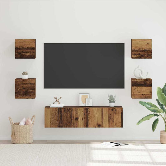 TV-Schrankset Wandmontiert 6 pcs Altholz Holzwerkstoff