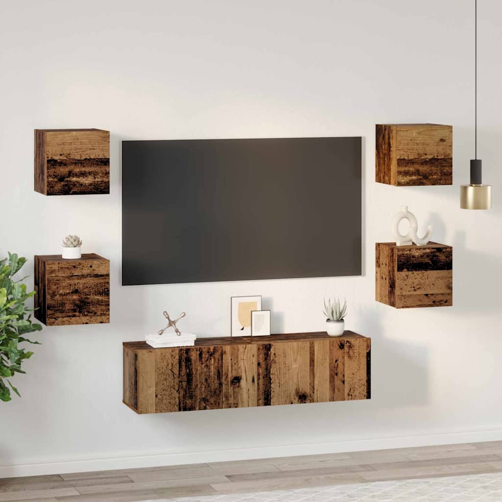 TV-Schrankset Wandmontiert 6 pcs Altholz Holzwerkstoff