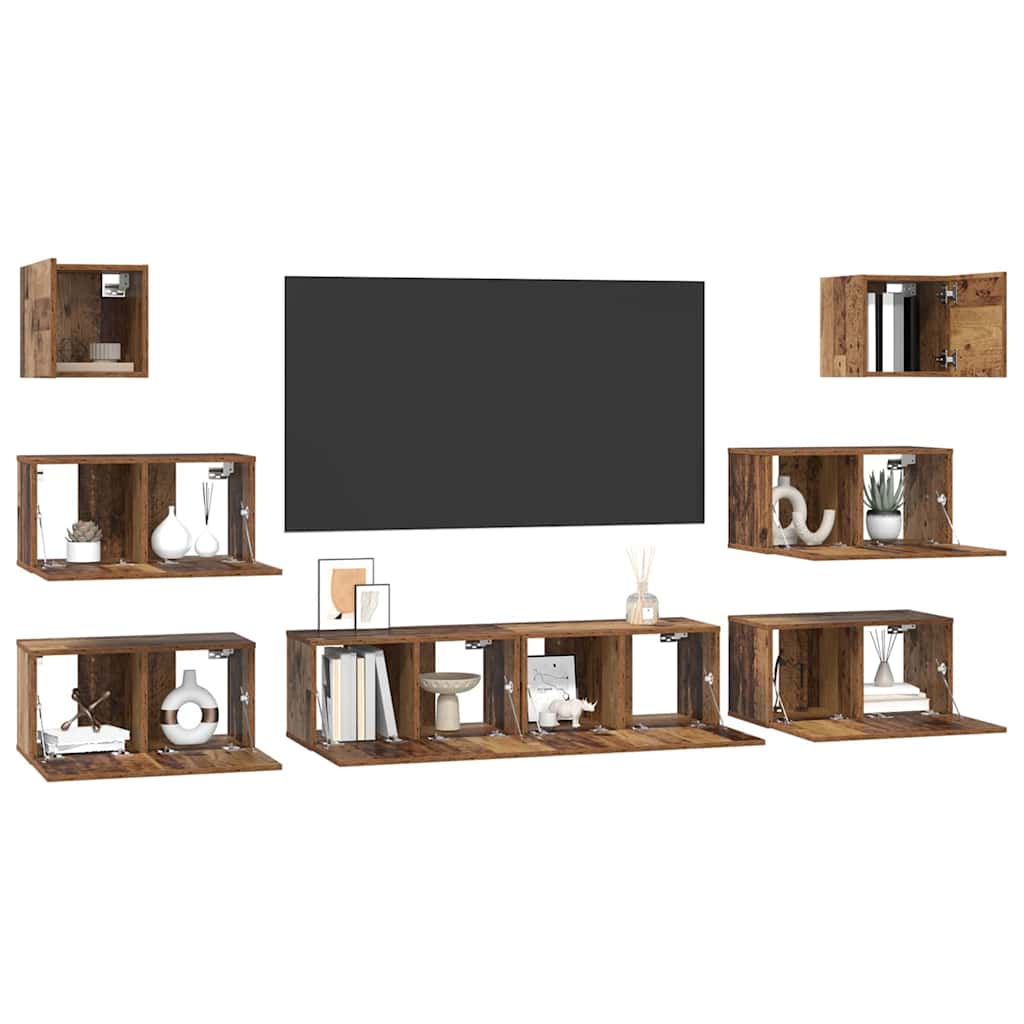TV-Schrankset Wandmontiert 8 pcs Altholz Holzwerkstoff