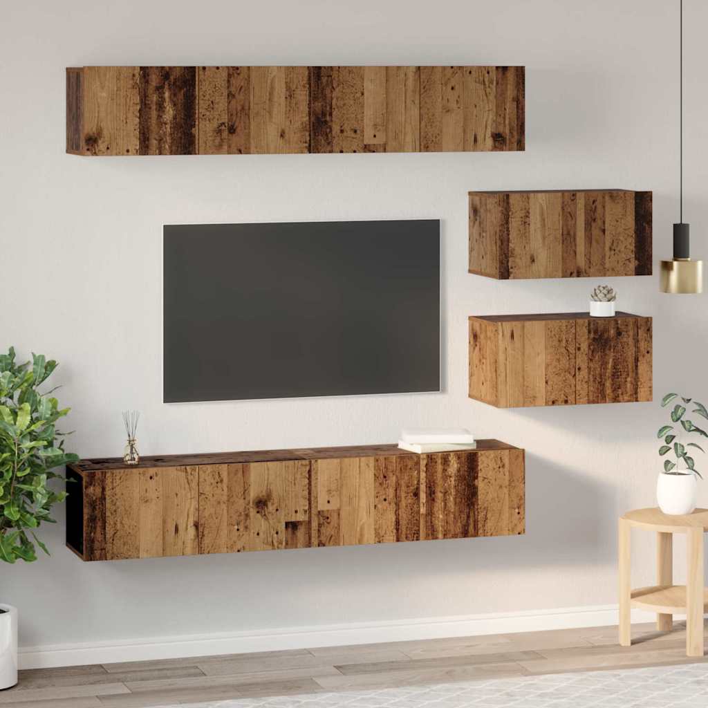 TV-Schrankset Wandmontiert 6 pcs Altholz Holzwerkstoff