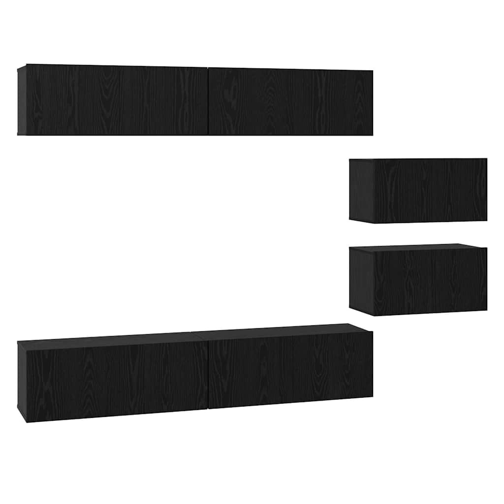 TV-Schrankset 6 pcs Schwarz Eichen-Optik Holzwerkstoff