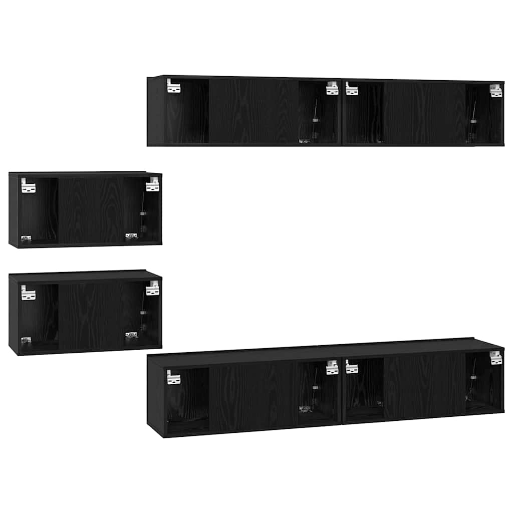 TV-Schrankset 6 pcs Schwarz Eichen-Optik Holzwerkstoff