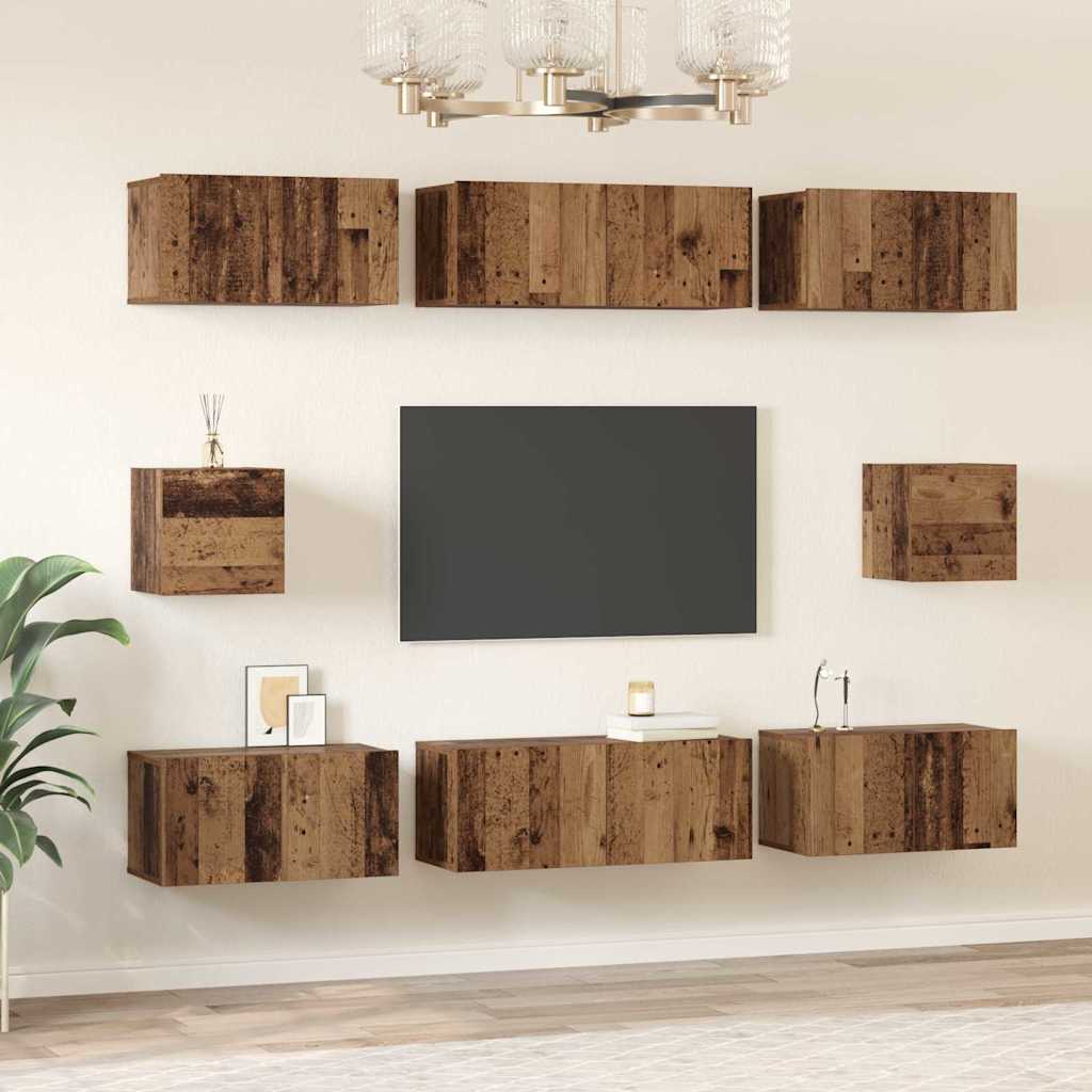 TV-Schrankset Wandmontiert 8 pcs Altholz Holzwerkstoff
