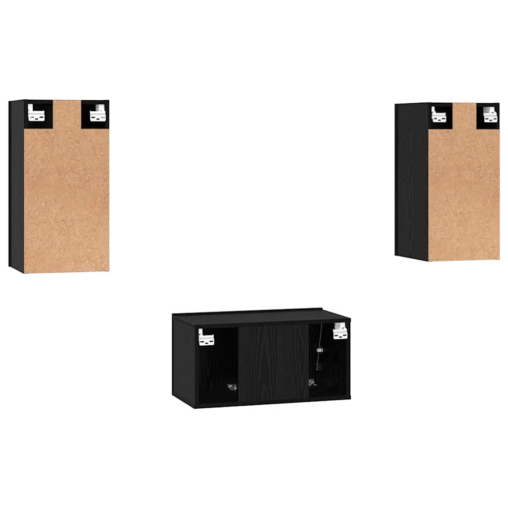 TV-Schrankset Wandmontiert Schwarz Eichen-Optik Holzwerkstoff