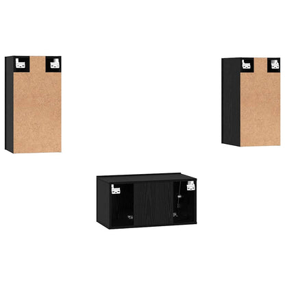 TV-Schrankset Wandmontiert Schwarz Eichen-Optik Holzwerkstoff