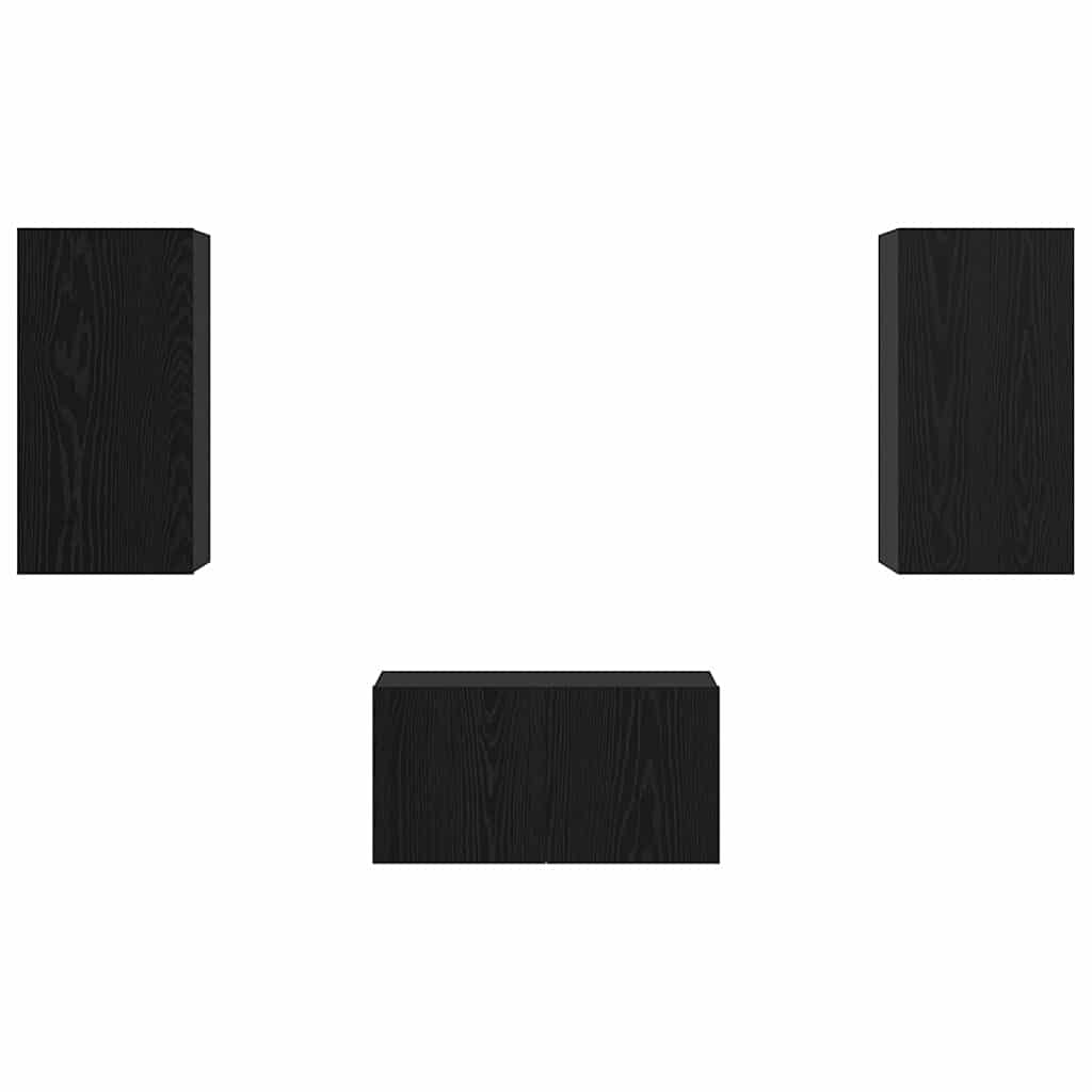 TV-Schrankset Wandmontiert Schwarz Eichen-Optik Holzwerkstoff