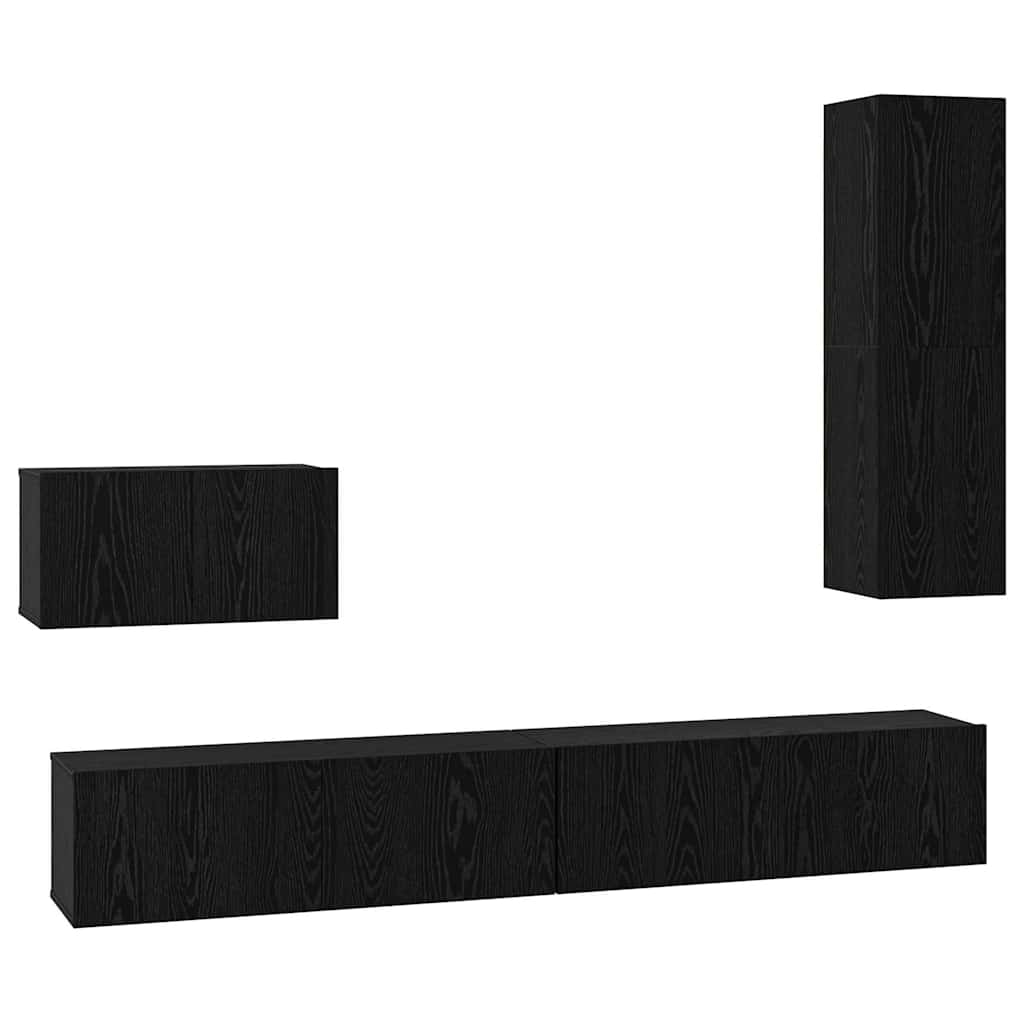 Wand-TV-Schrank 4 pcs Schwarz Eichen-Optik Holzwerkstoff