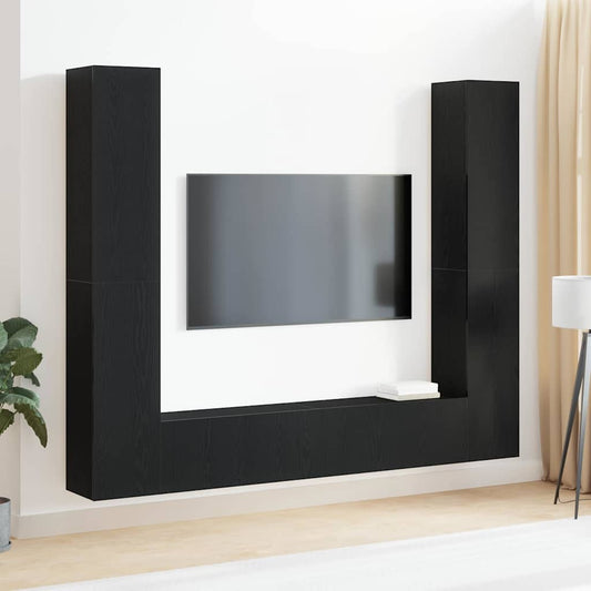 6-teiliges TV-Schrank Set -Wandmontiert, Schwarze Eiche Holzwerkstoff