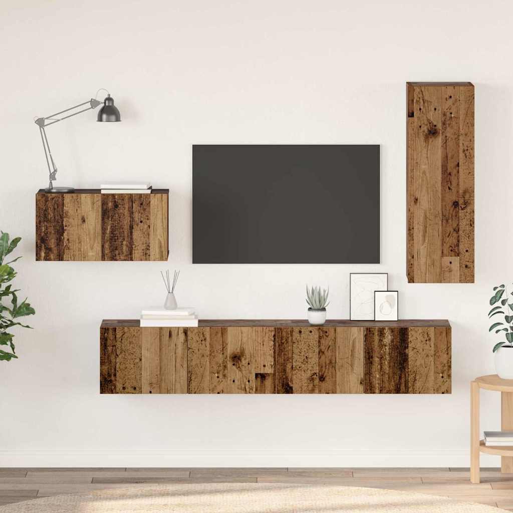 TV-Schrankset mit Schubladen 4 pcs Altholz Holzwerkstoff