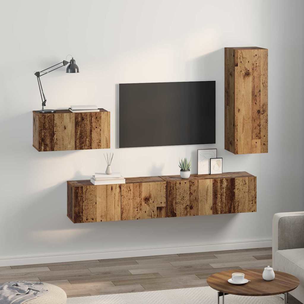 TV-Schrankset mit Schubladen 4 pcs Altholz Holzwerkstoff
