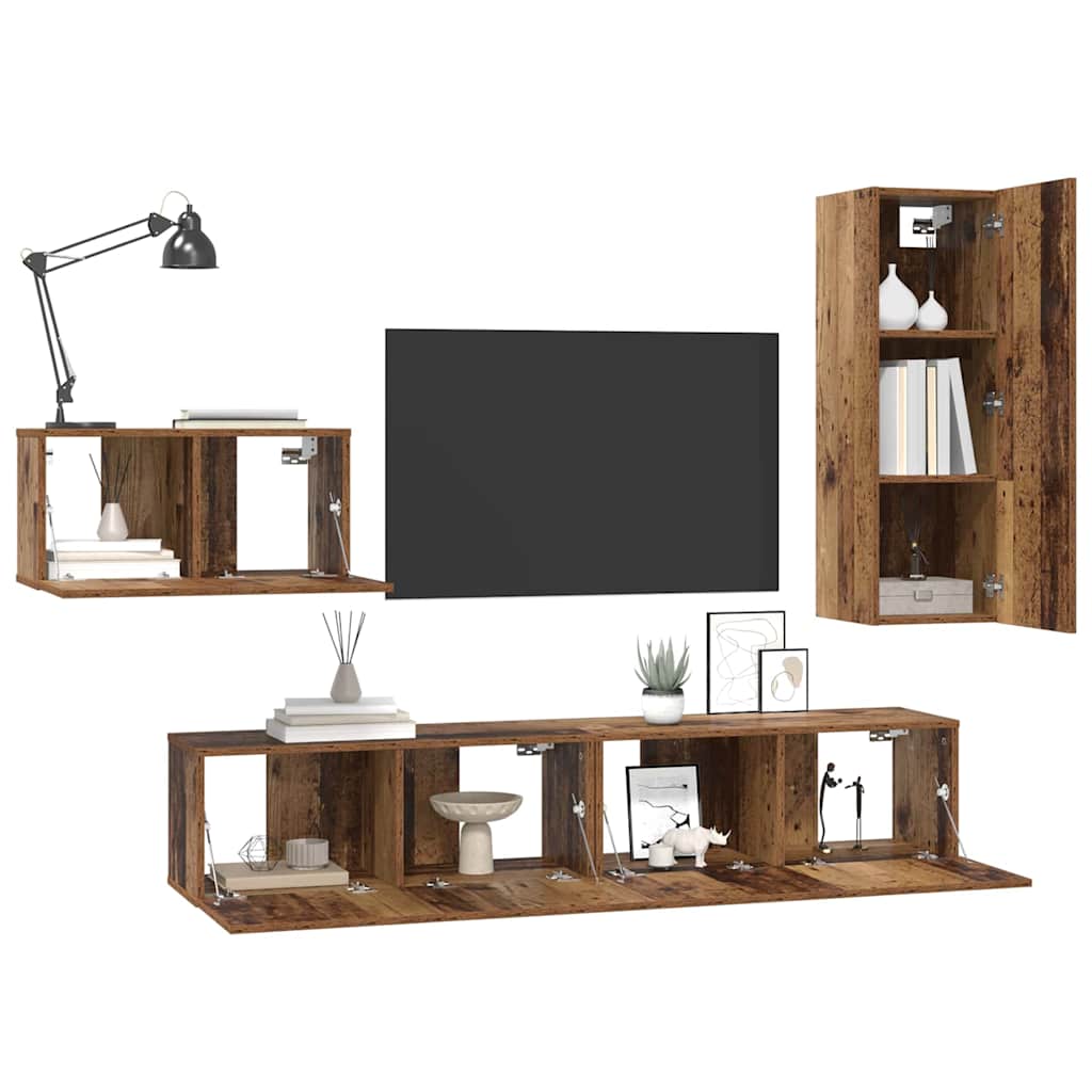 TV-Schrankset mit Schubladen 4 pcs Altholz Holzwerkstoff