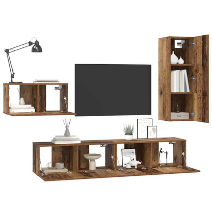 TV-Schrankset mit Schubladen 4 pcs Altholz Holzwerkstoff