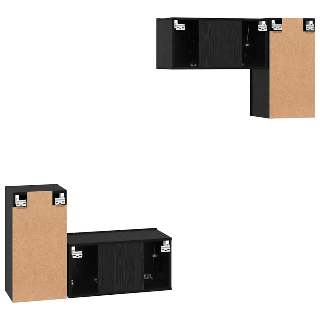 TV-Schrankset Wandmontiert Schwarz Eichen-Optik Holzwerkstoff