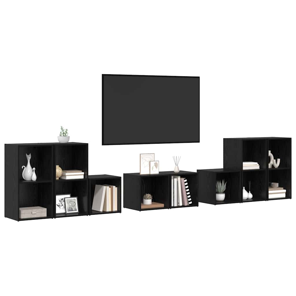 TV-Schrank Set 8 pcs Schwarz Eichen-Optik Holzwerkstoff