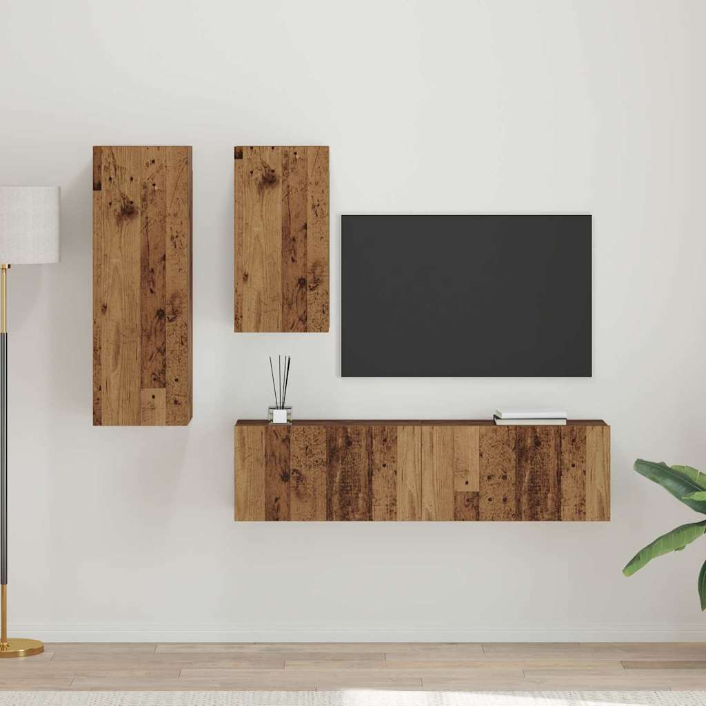 TV-Schrankset Wandmontiert 4 pcs Altholz Holzwerkstoff