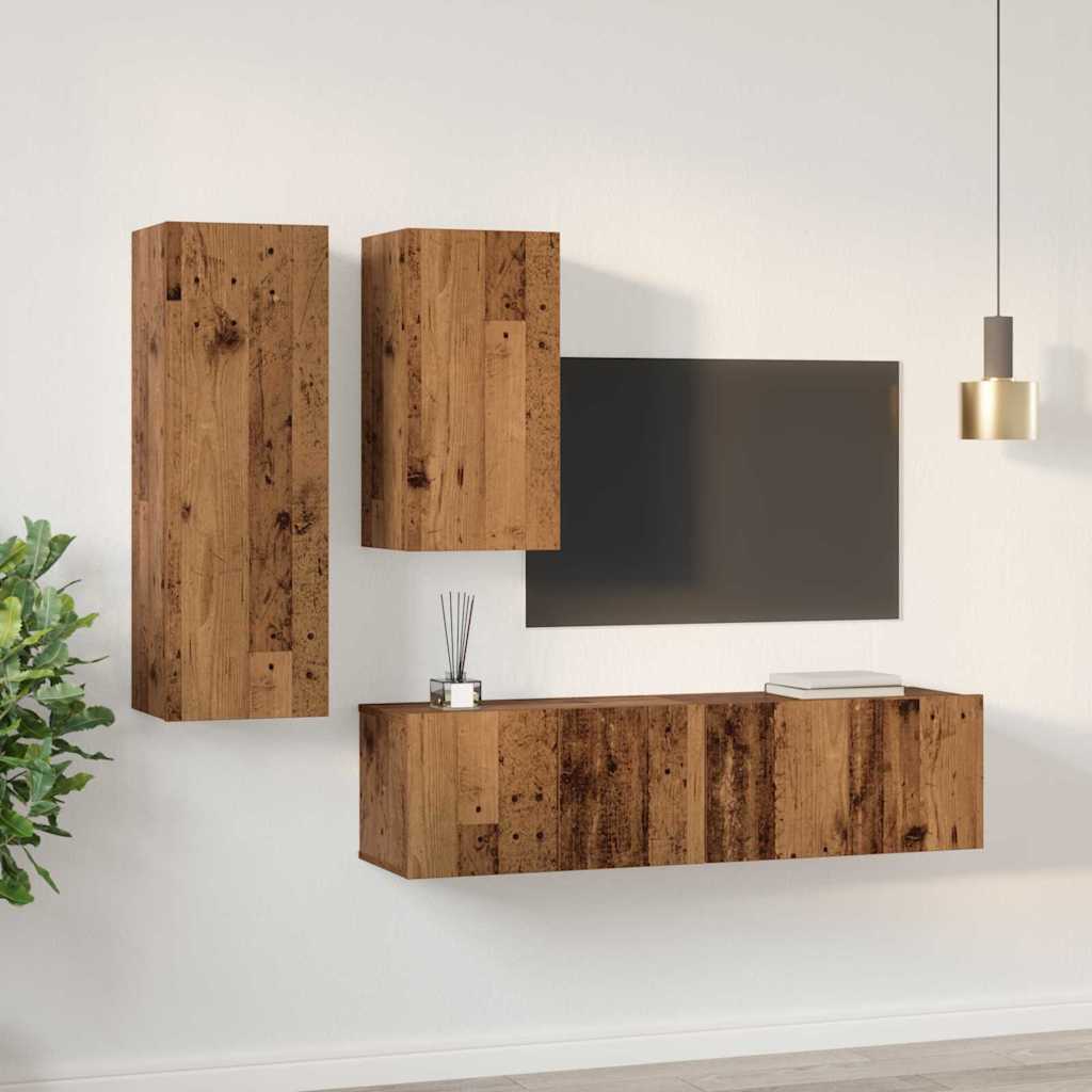 TV-Schrankset Wandmontiert 4 pcs Altholz Holzwerkstoff
